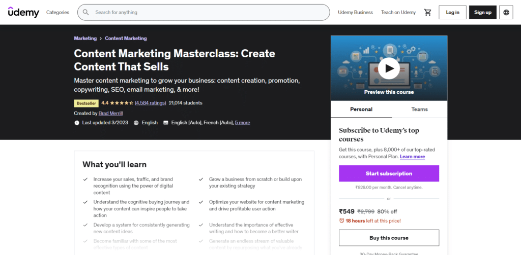 Content Marketing Masterclass - Create Content That Sells by Udemy