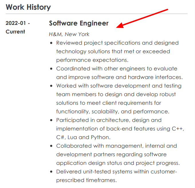 work history in resume