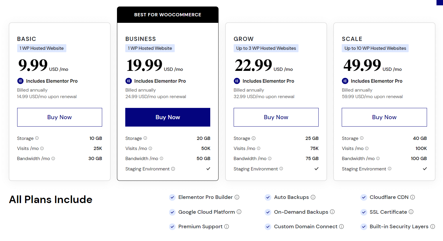 Elementor Hosting Pricing Plan