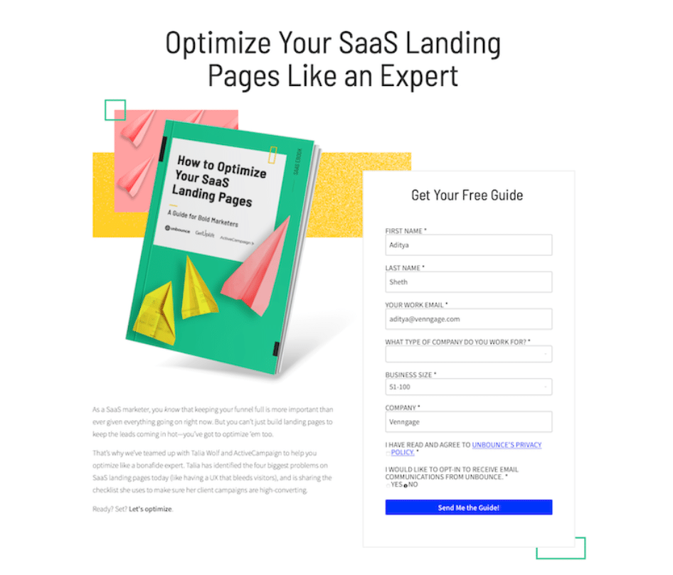 Free Ebook in landing page