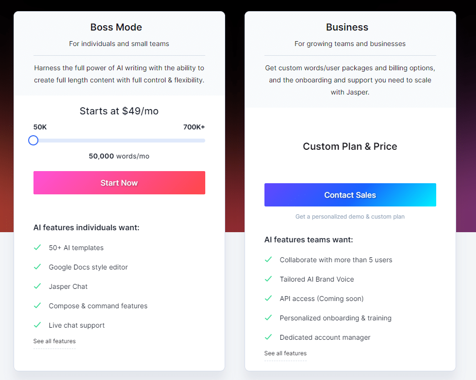 Jasper ai pricing plans