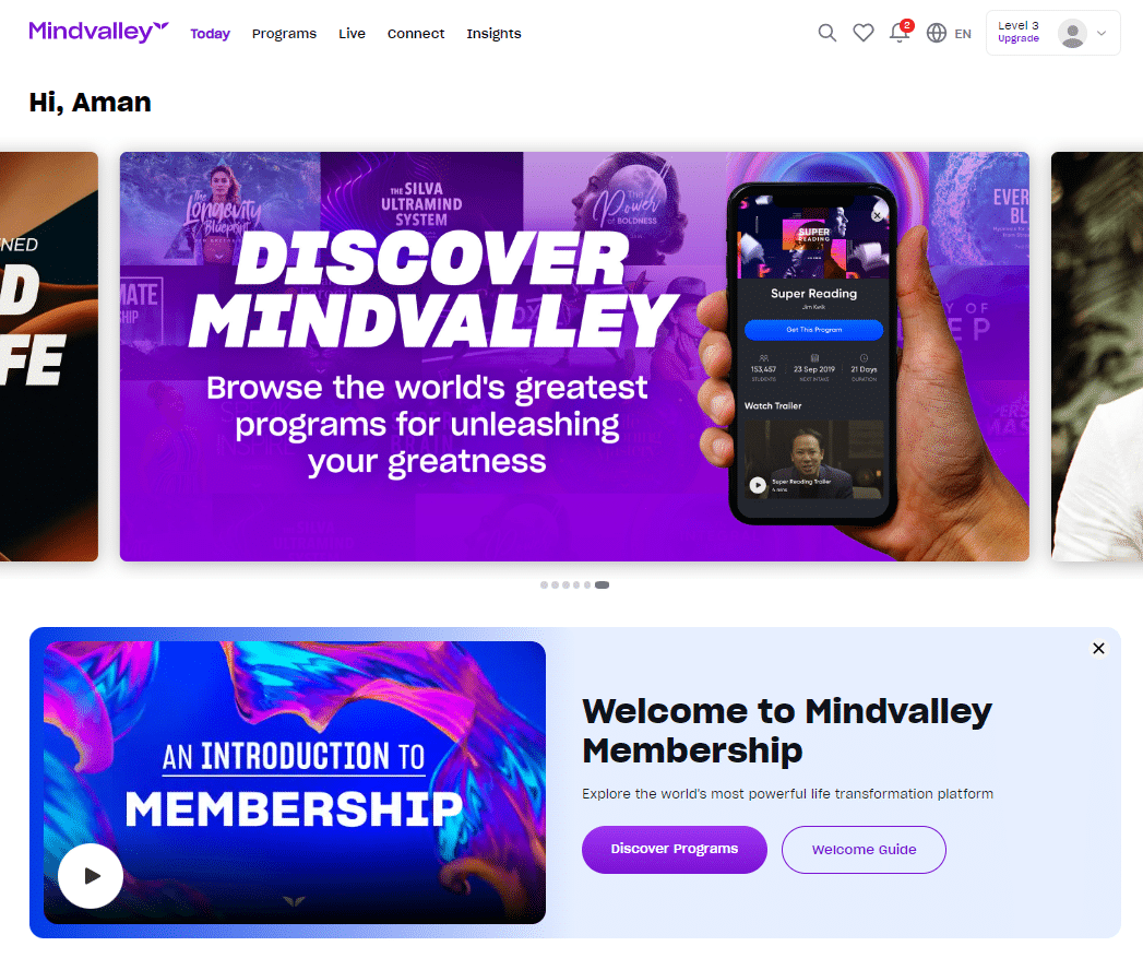 My mindvalley dashboard