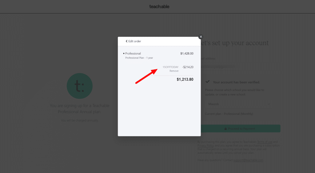 how to redeem teachable coupon code extra 15 percent off