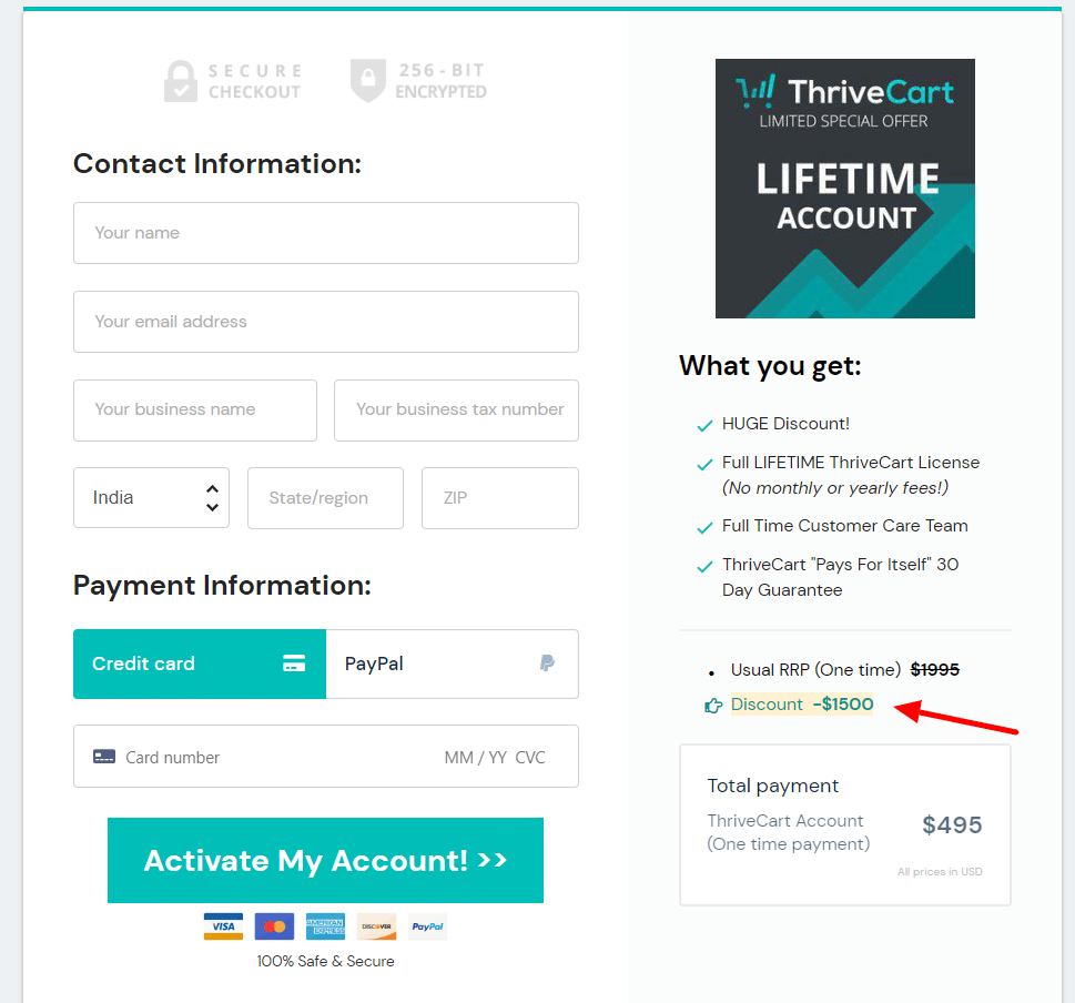 ThriveCart coupon code lifetime offer