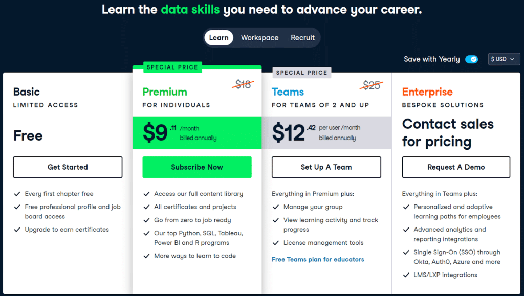 datacamp choose your plan