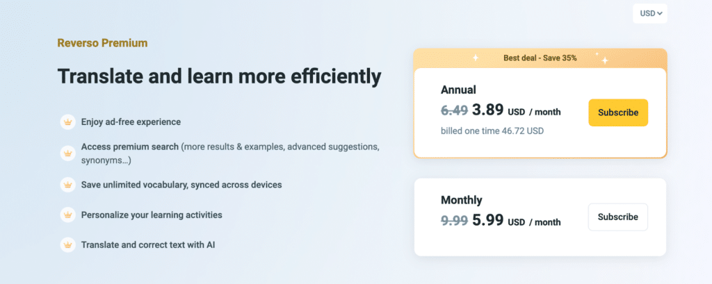 Reverso Pricing Plan