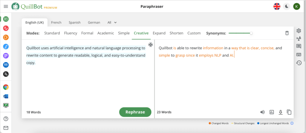 Quillbot Paraphraser feature review