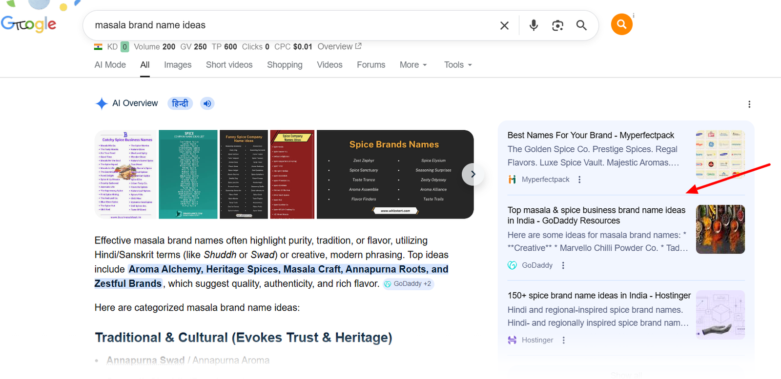 Google result for "masala brand name ideas" — GoDaddy India
