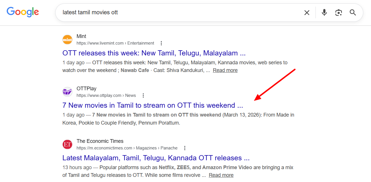 OTTplay ranking #1 for 'latest malayalam movies ott'