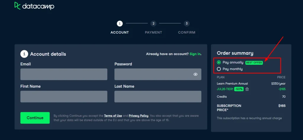 DataCamp Login Step 3