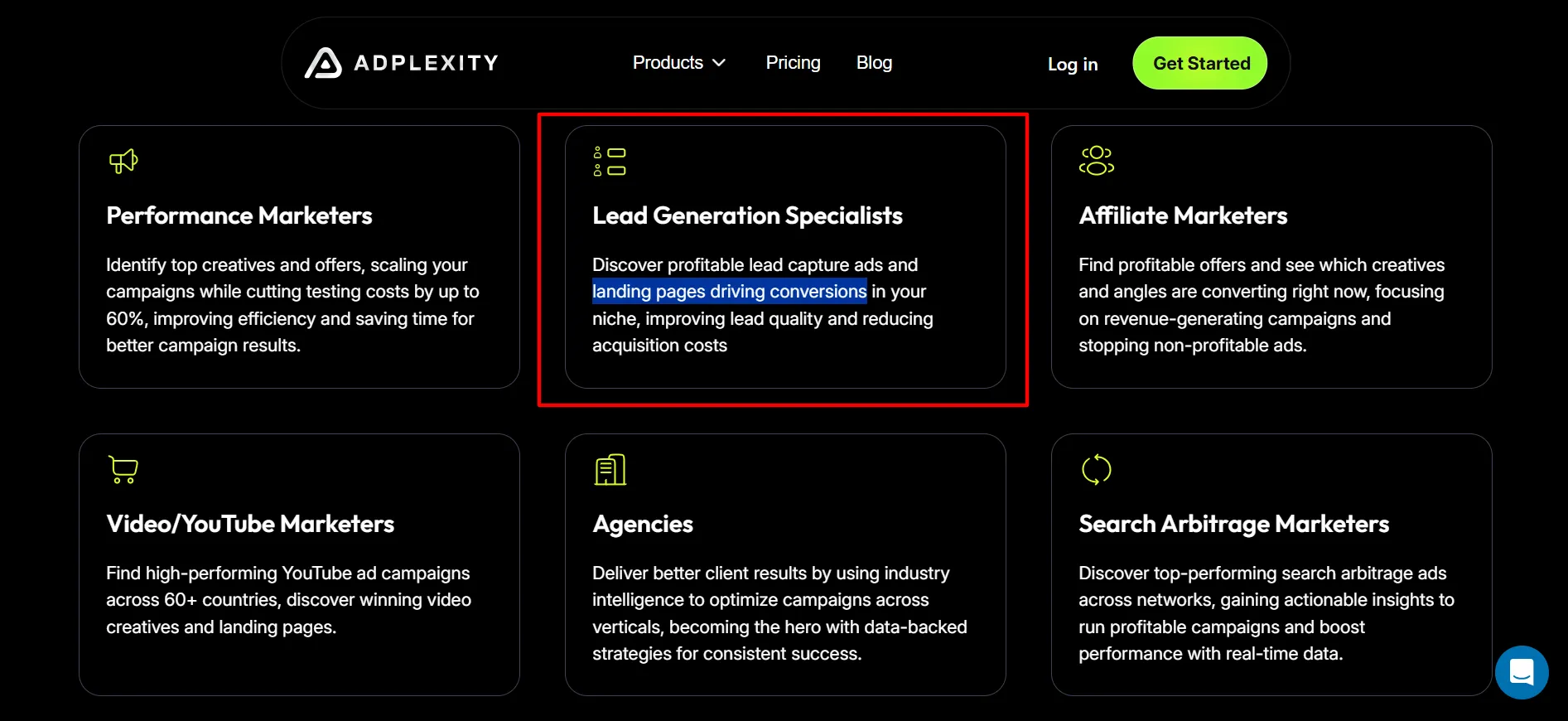 Adplexity landing page