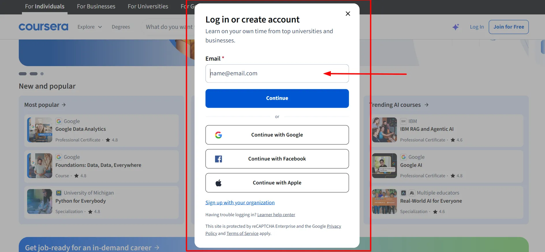 Coursera login step 2