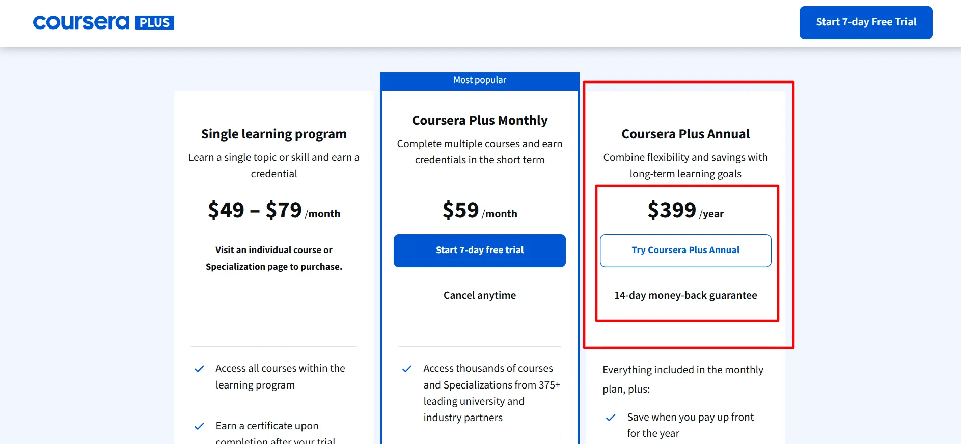 Coursera plus Annual plan