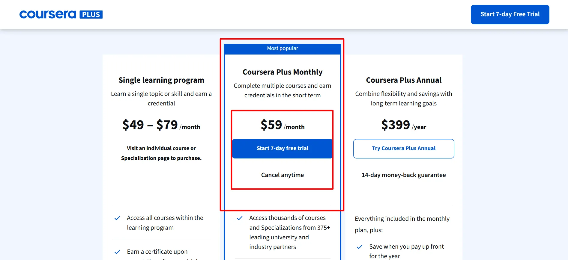 Coursera plus monthly plan