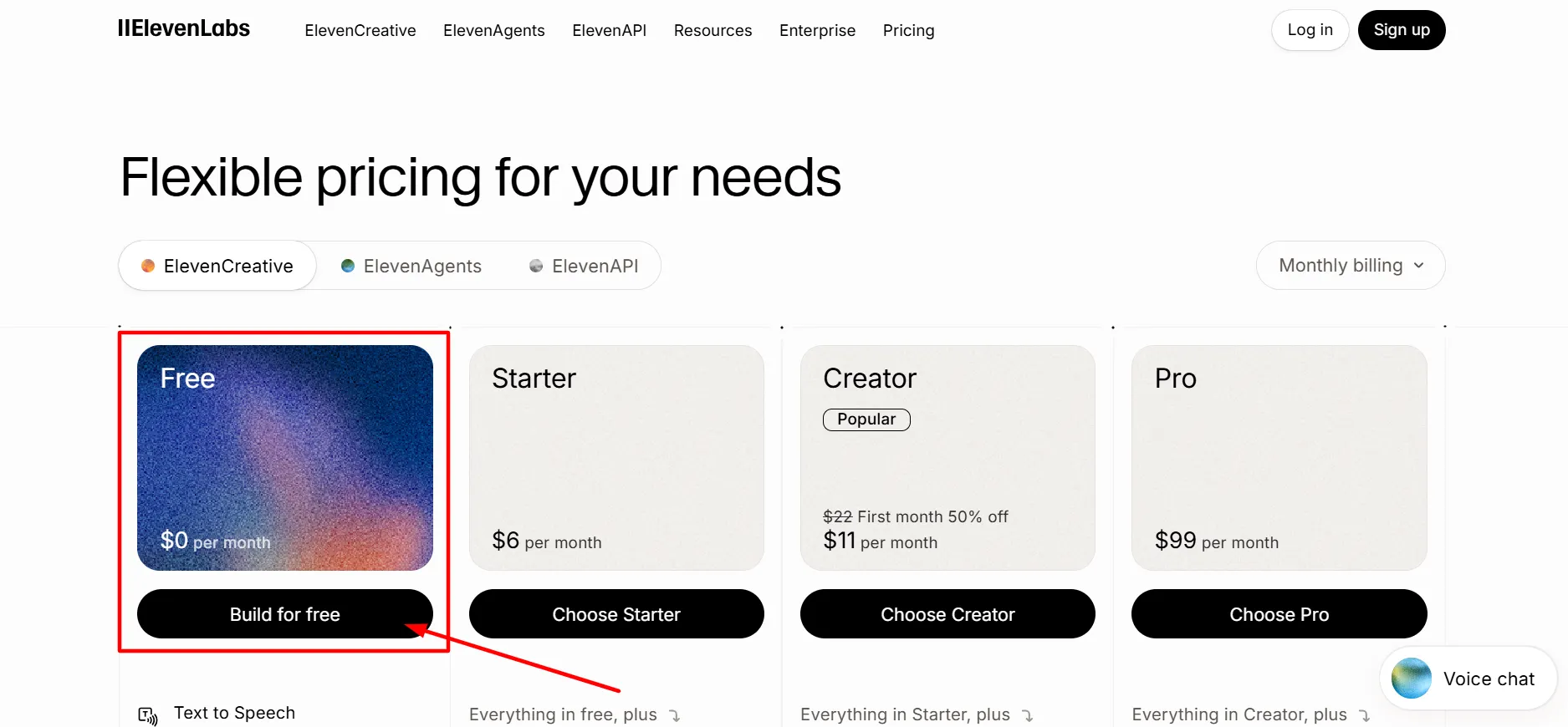 elevenlabs free plan