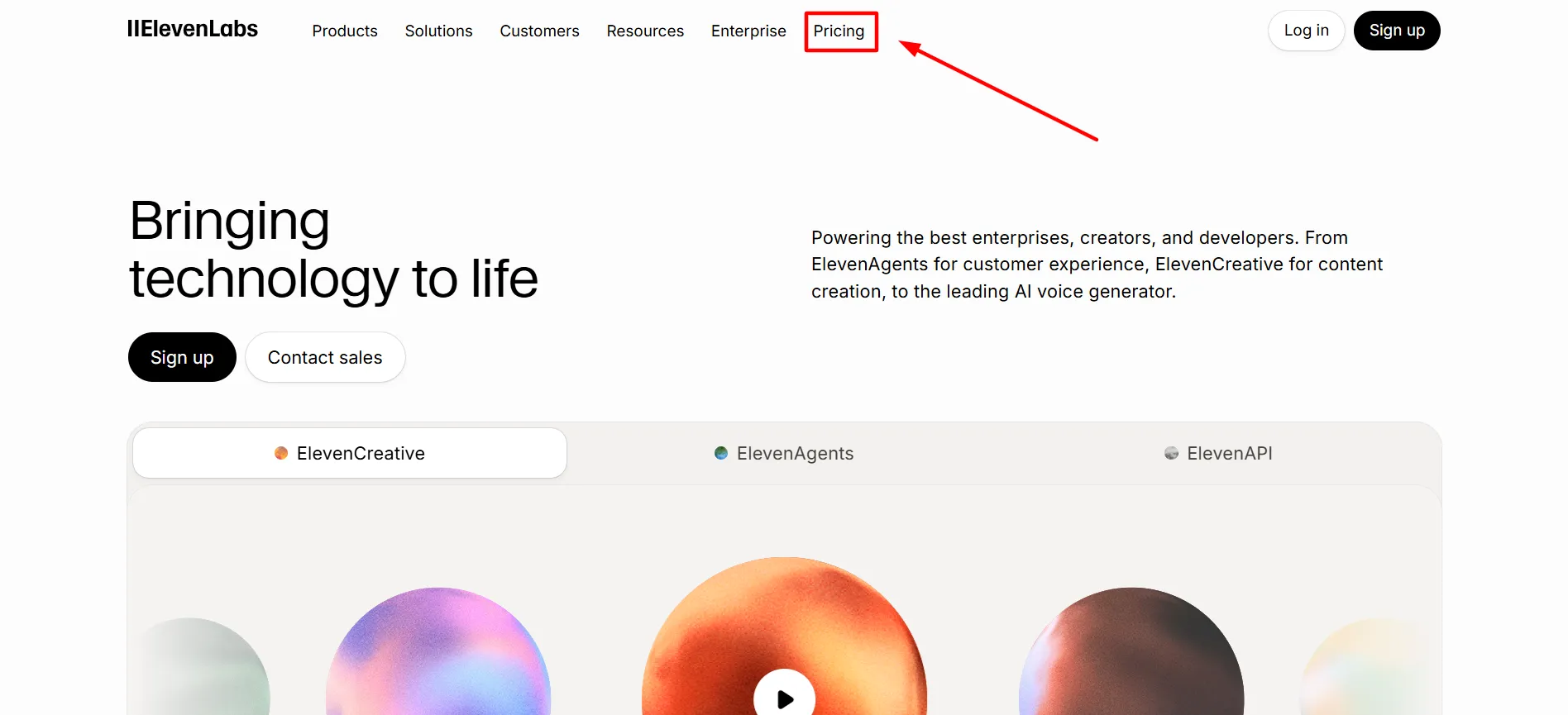 Elevenlabs login step 1