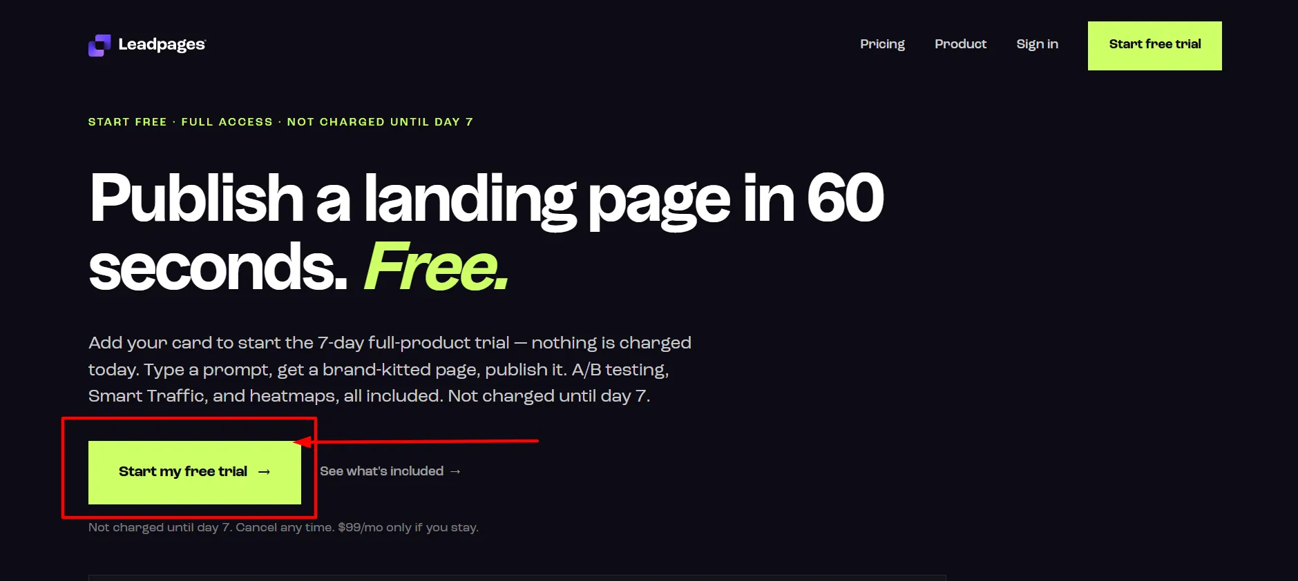 Leadpages free trial step 2