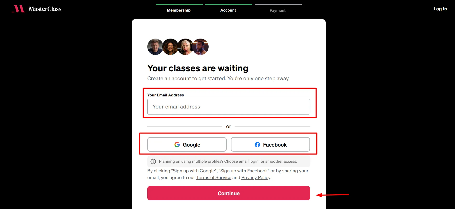 Masterclass Login step 4