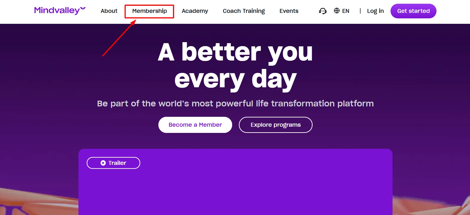 Passo 1 para fazer login no teste gratuito do MindValley