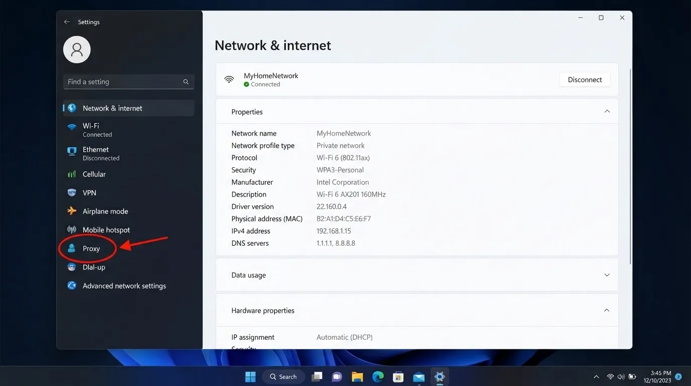 Set up a proxy on windows 11 step 2