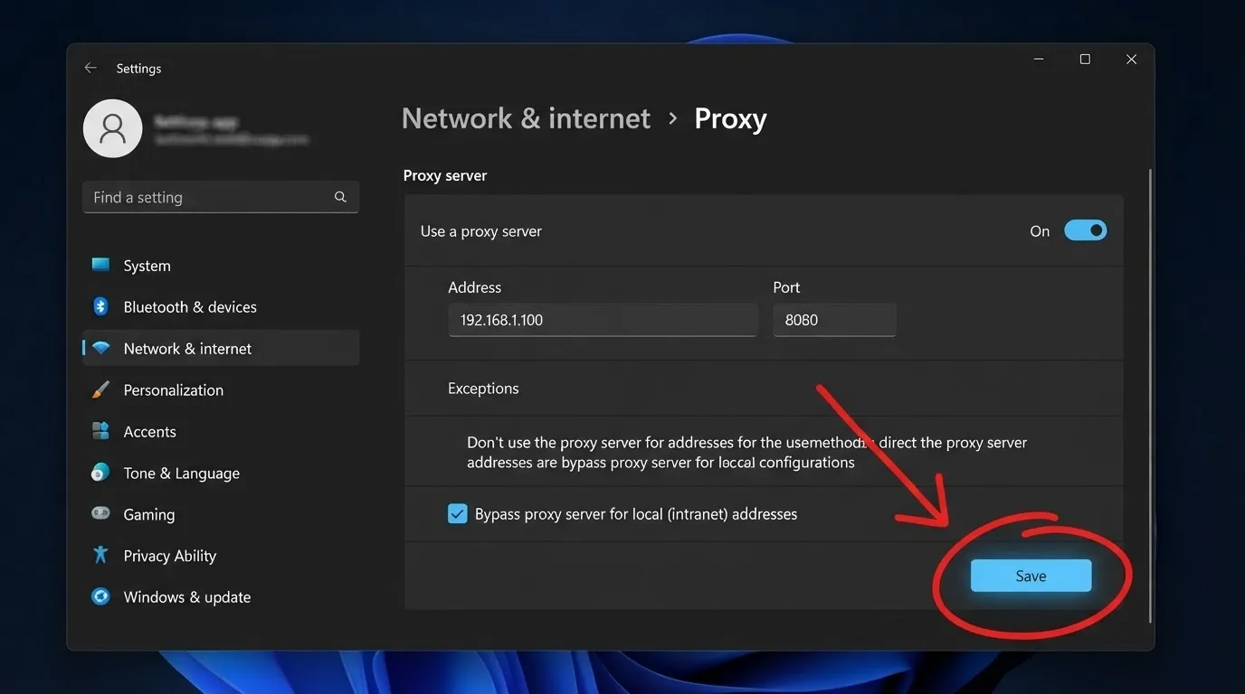 Set up a proxy on windows 11 step 6