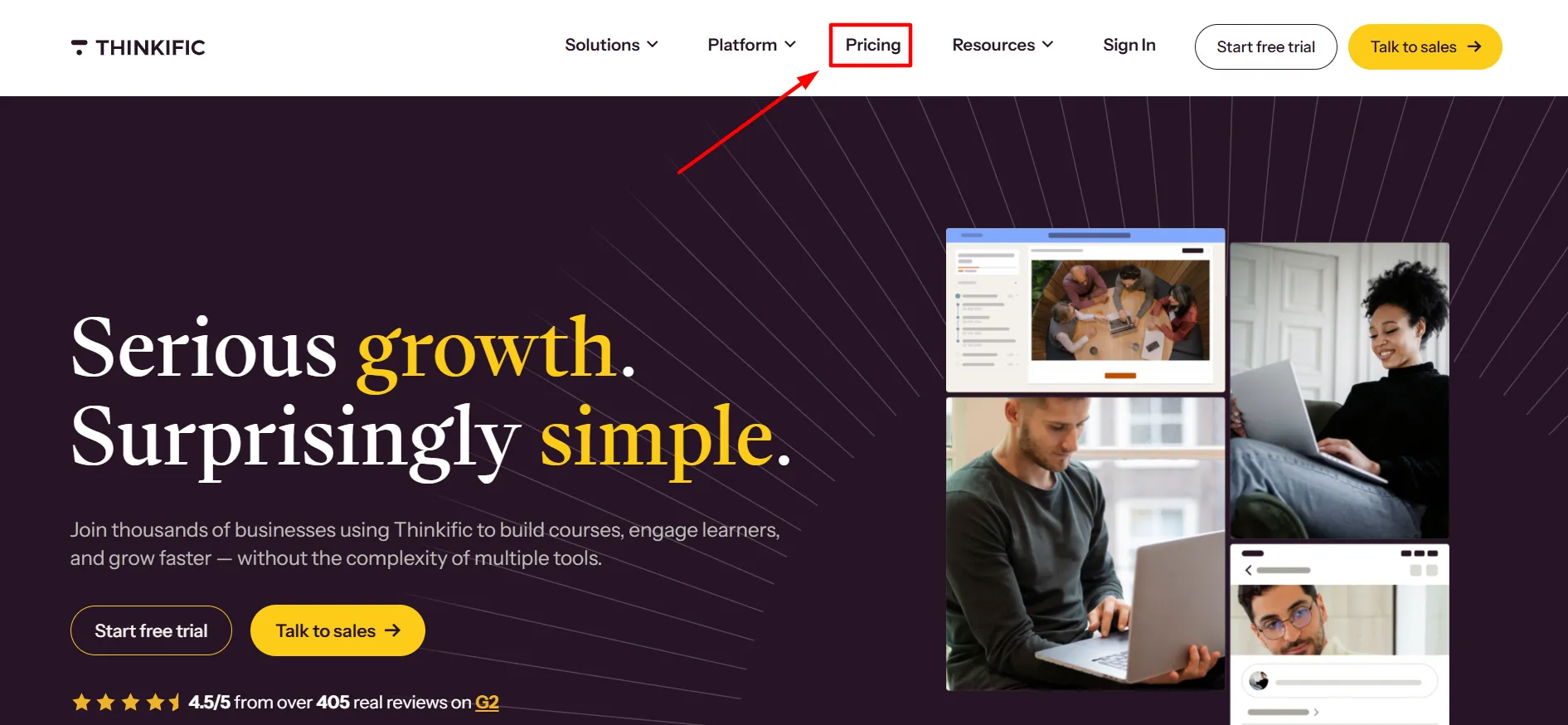 Thinkific login Step 1