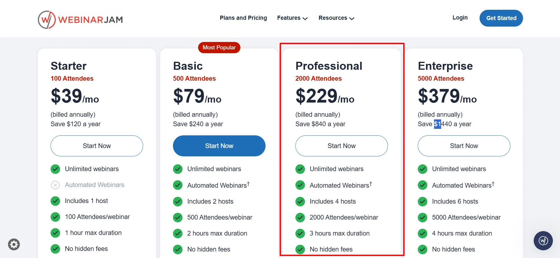 WebinarJam Professional Plan