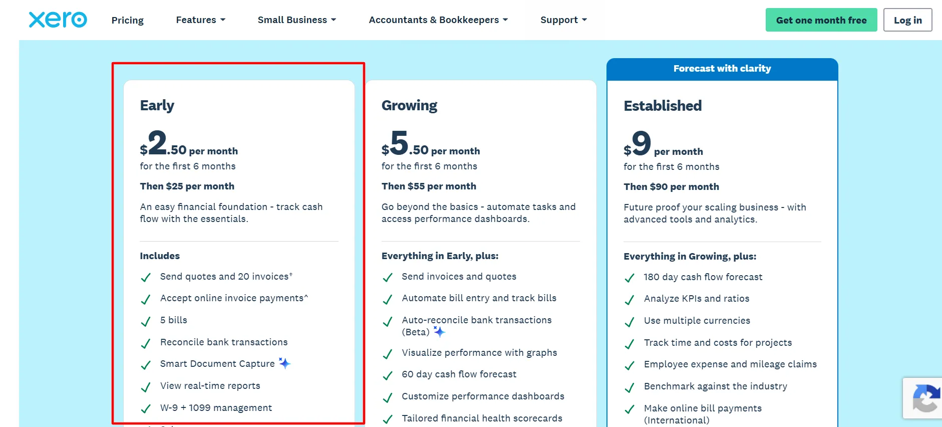 Xero Early plan