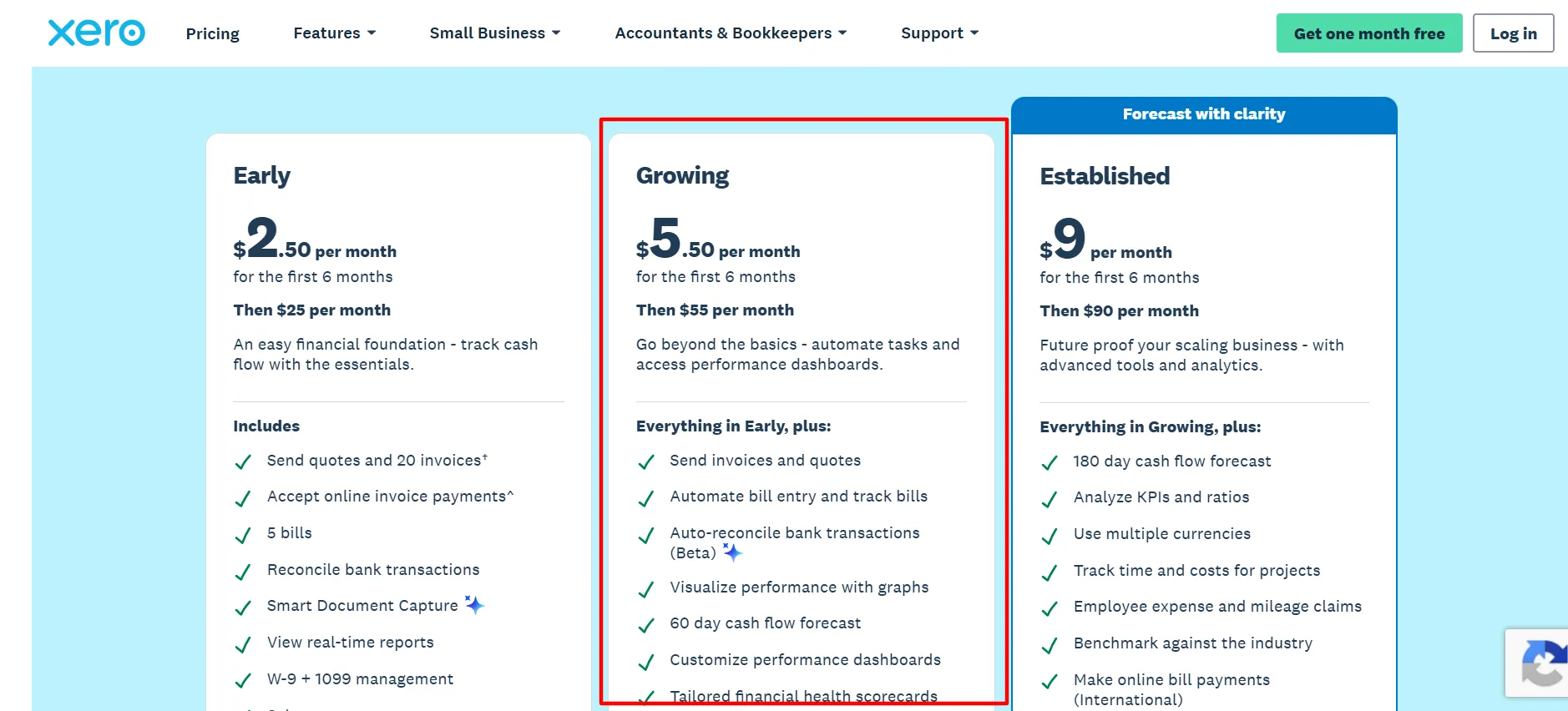 Xero Growing plan