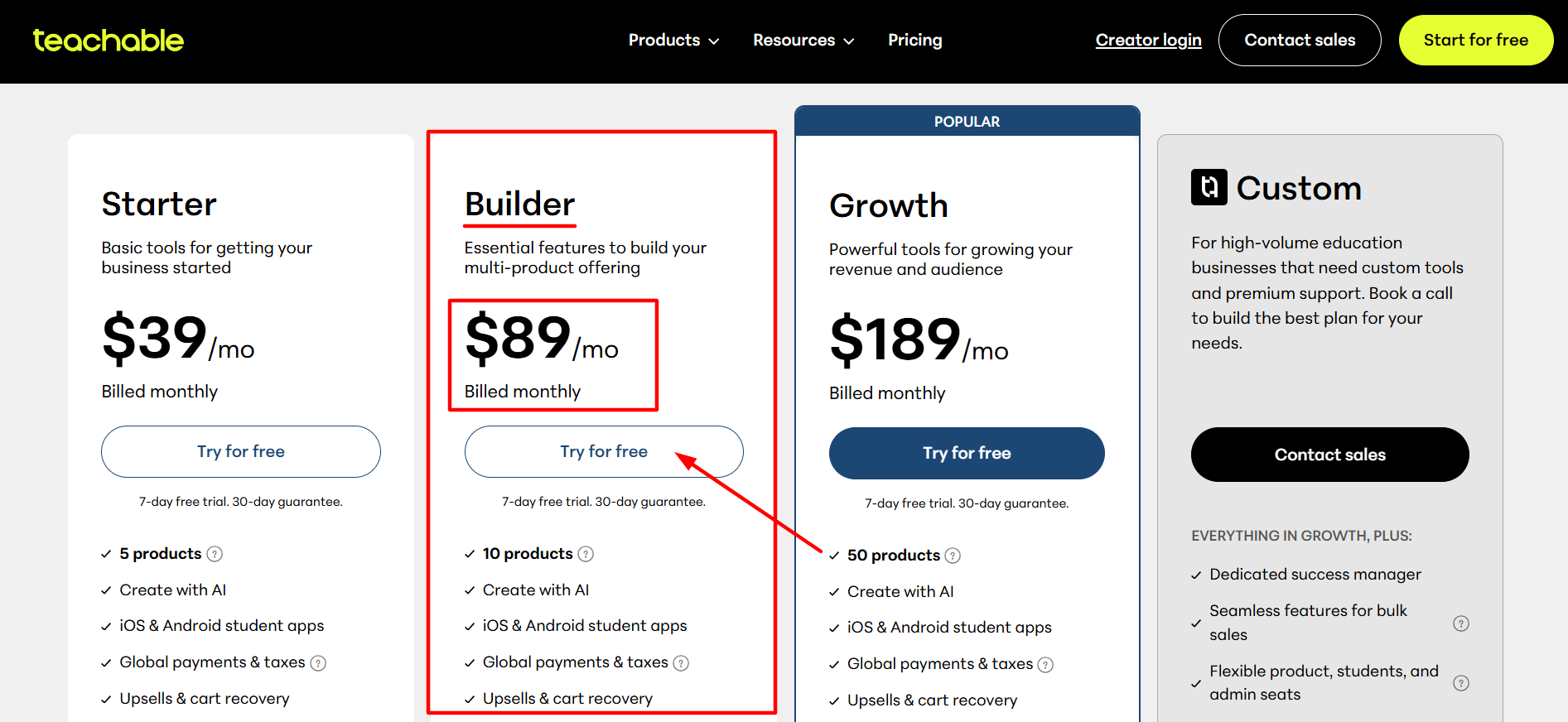 Teachable Builder plan