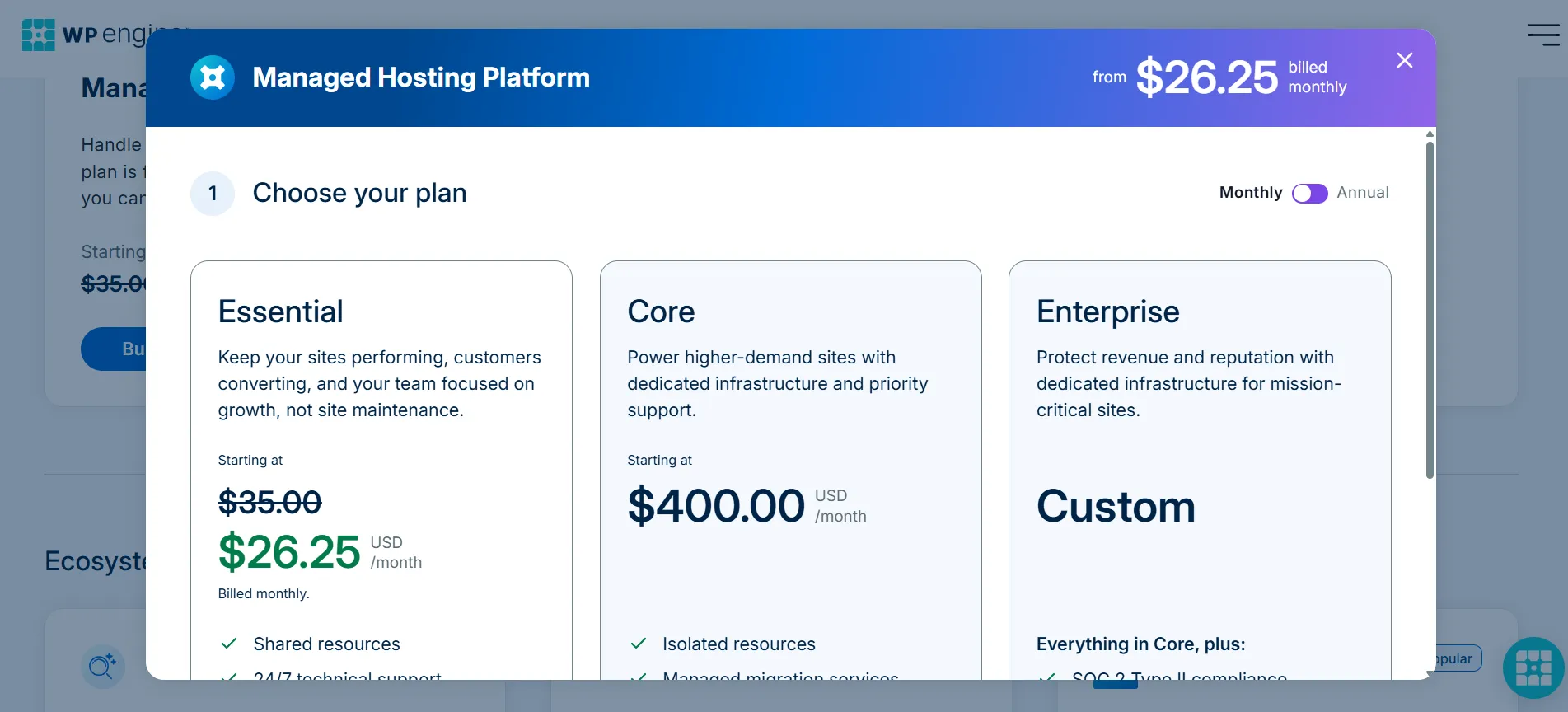WP engine monthly plan