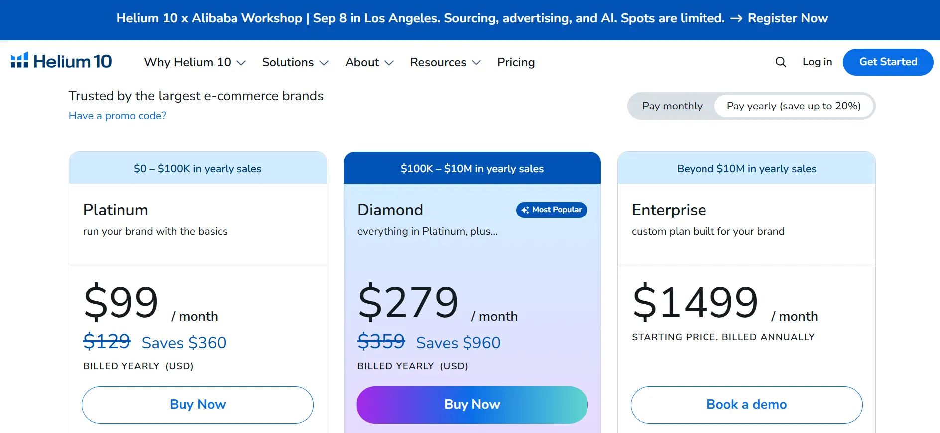 Helium 10 pricing plan