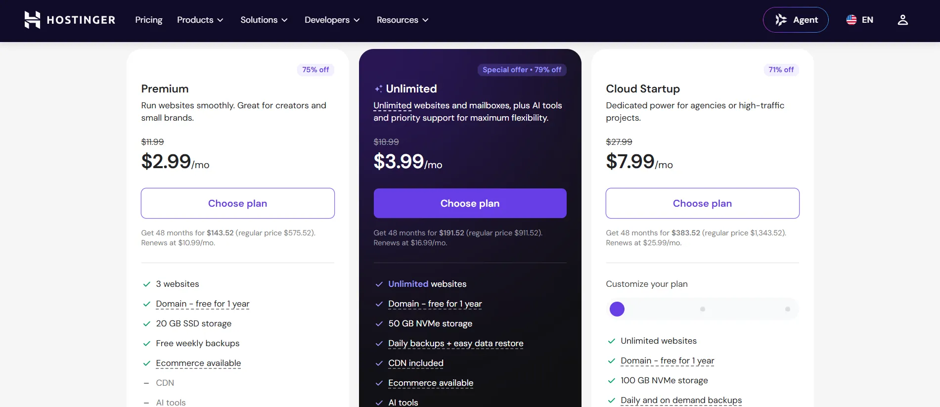 Hostinger Pricing Plans
