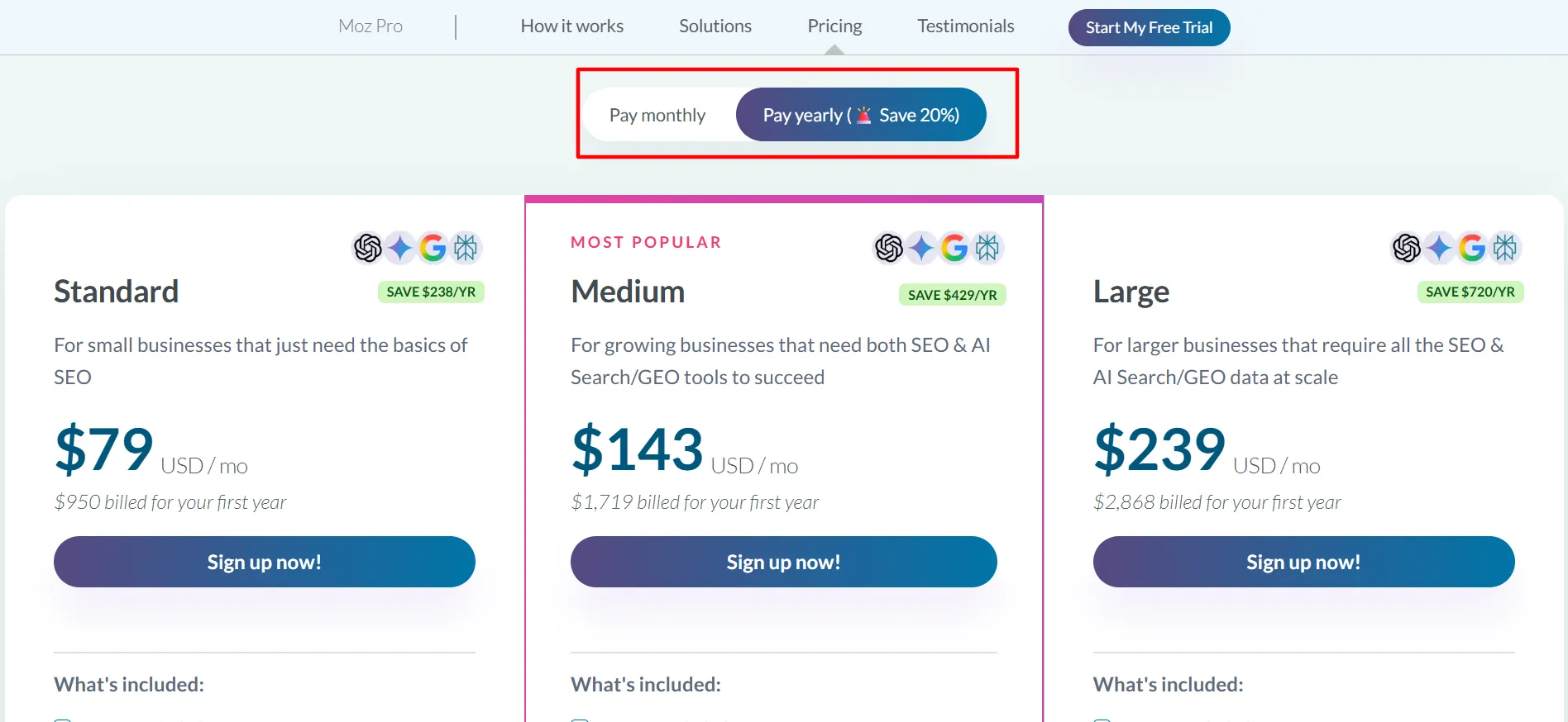 Moz annual pricing plan
