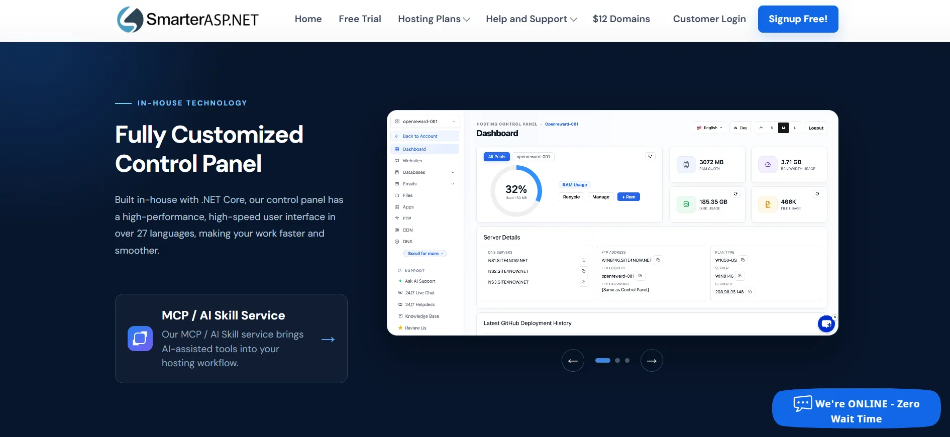 SmarterASP customized Panel