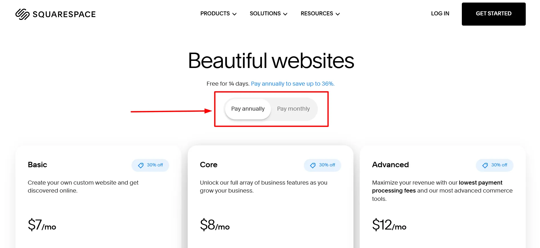 Squarespace Annual Billing