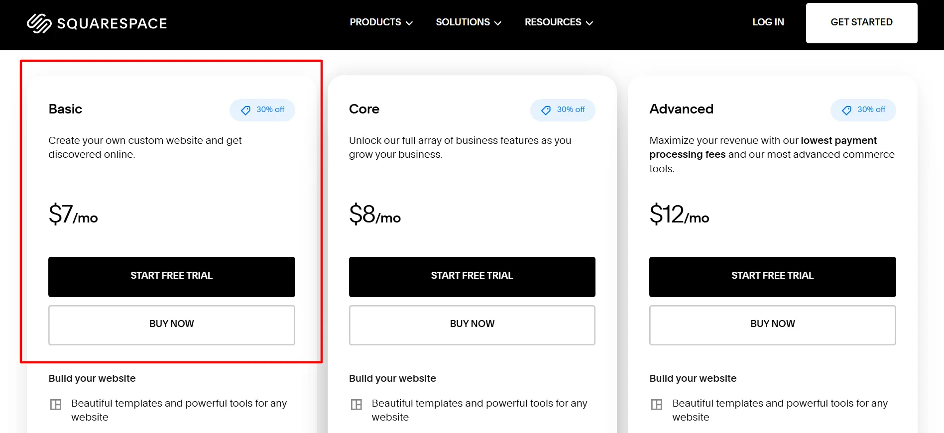 Squarespace Basic plan