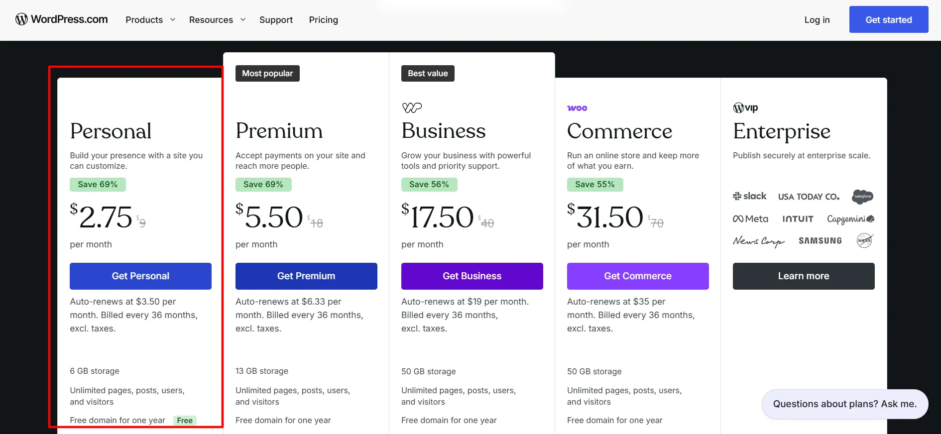 Wordpress Personal Plan
